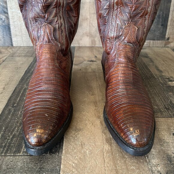 Dan Post Brown Teju Lizard Vibram Sole Moto Cowboy Boots Mens 9.5 D - Picture 10 of 12